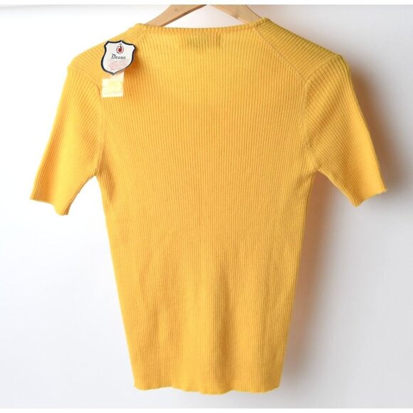 Vintage Deans Of Scotland Short Sleeve Sweater Women M Golden Yellow NEW 80's - Picture 7 of 10